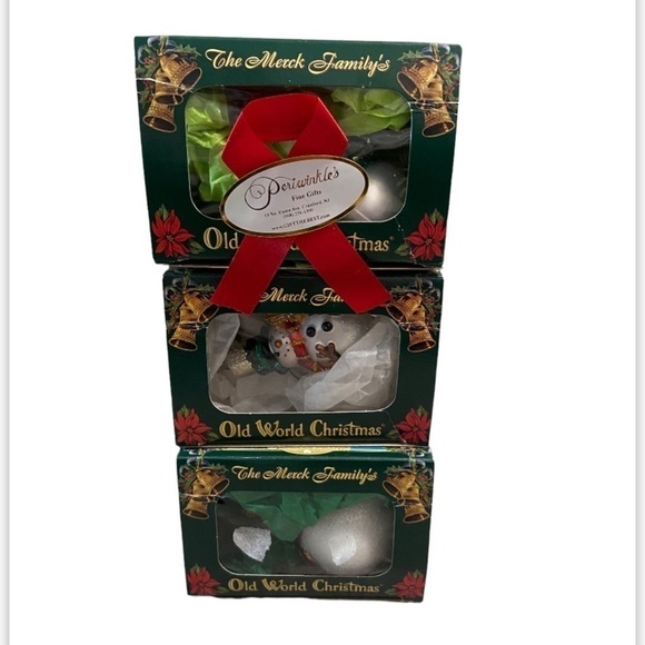 LOT OF 3 OLD WORLD CHRISTMAS TREE ORNAMENTS SNOWMEN IN BOXES XMAS DECOR - Picture 1 of 11